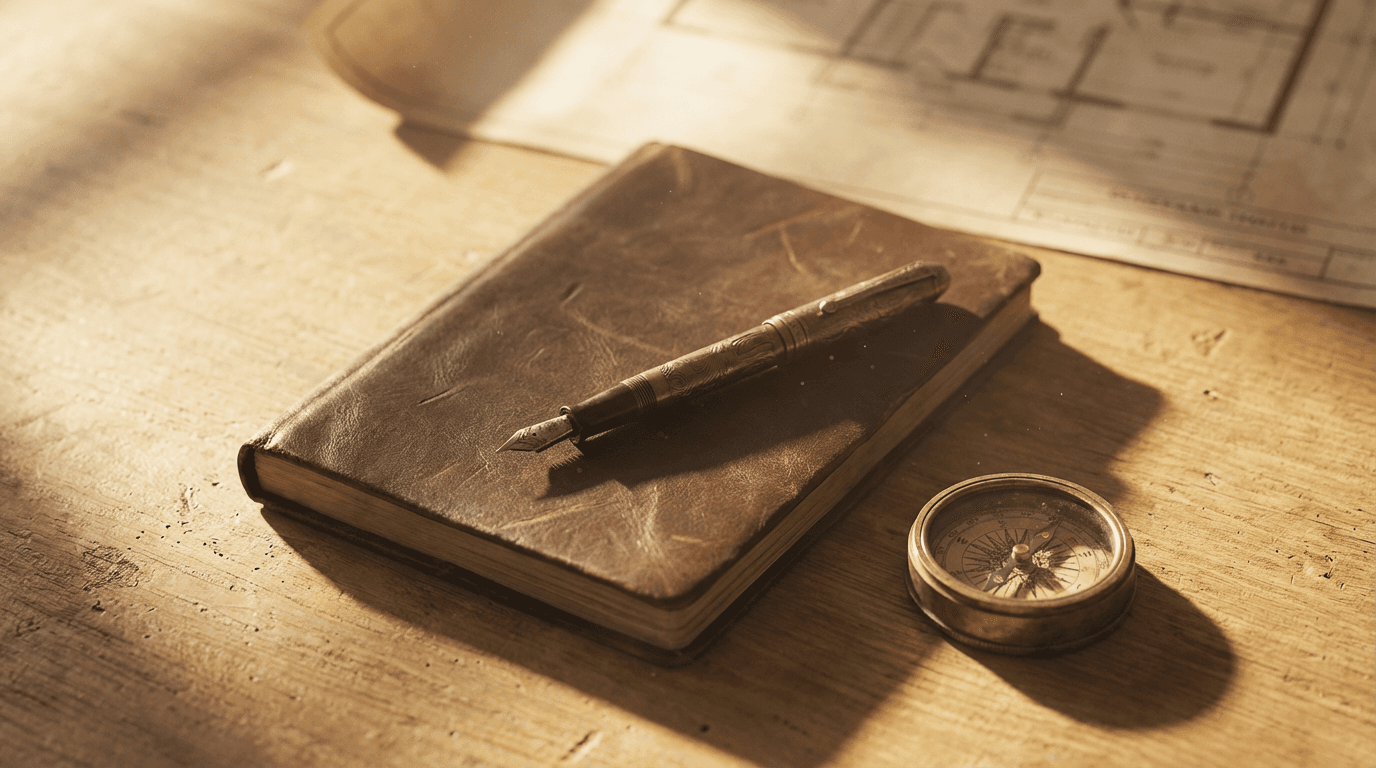 Strategic planning session with organizational charts and consulting notes on wooden desk